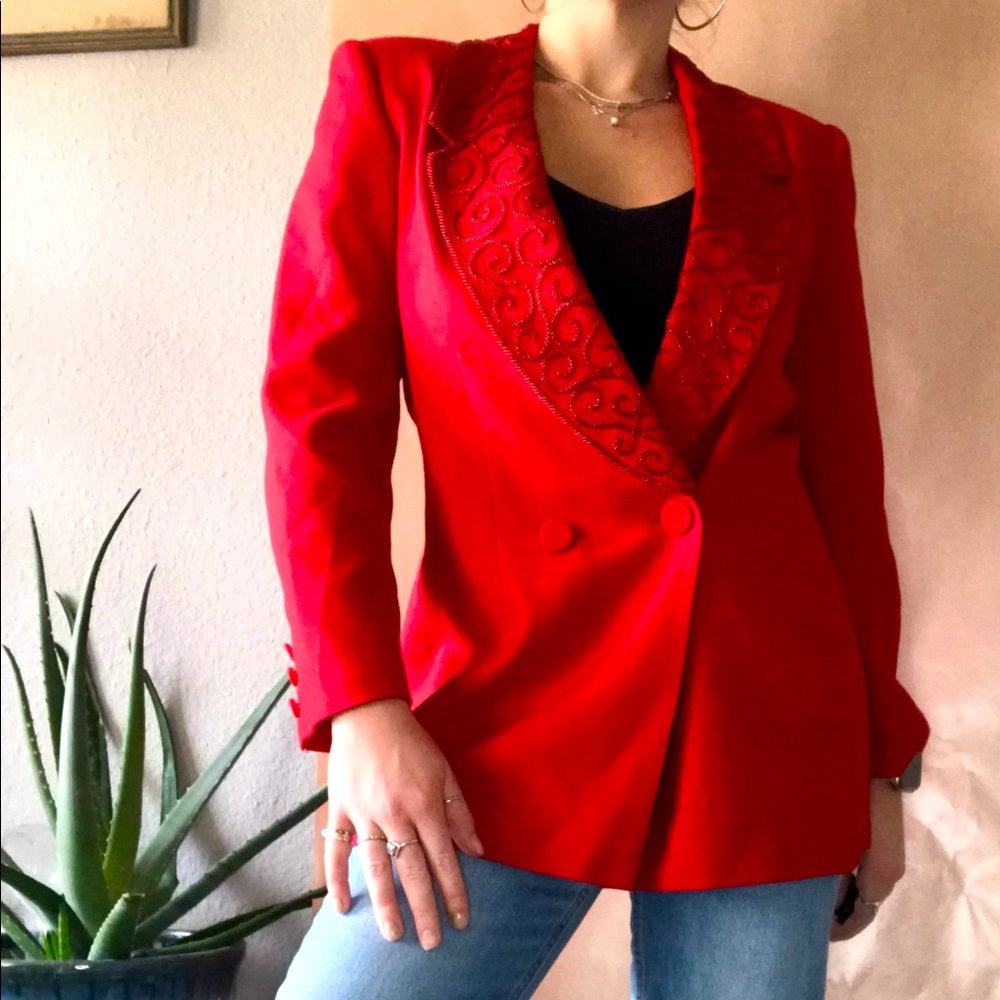 Vintage Red Blazer with Removable Lapel